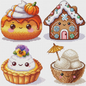 Słodkie desery – 4 wzory do haftu krzyżykowego (ebook pdf + xsd)